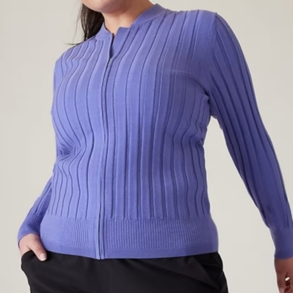 Athleta Ribbed Zip-Front Cardigan in Lavender Purple